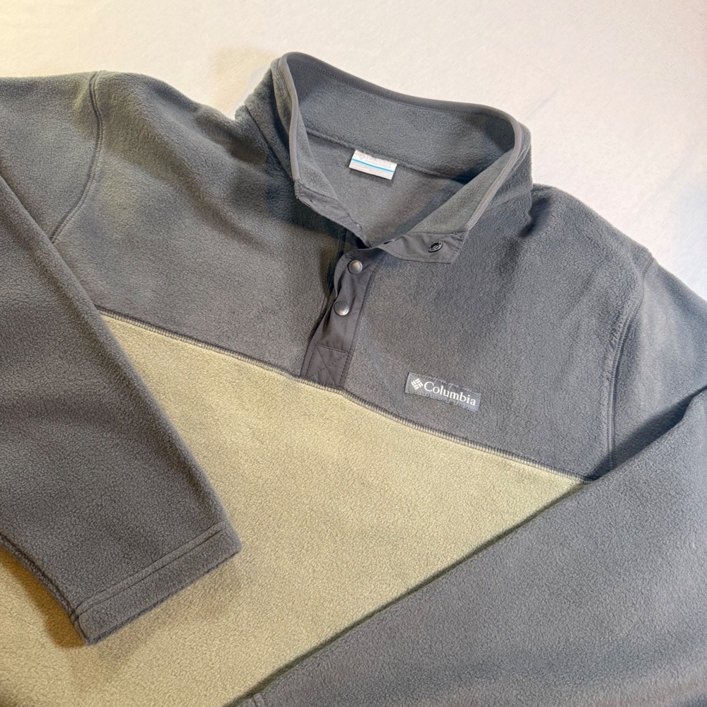 Columbia Fleece Pullover Mens XL Gray/Green Gorpcore Outdoor Dadcore Hiking